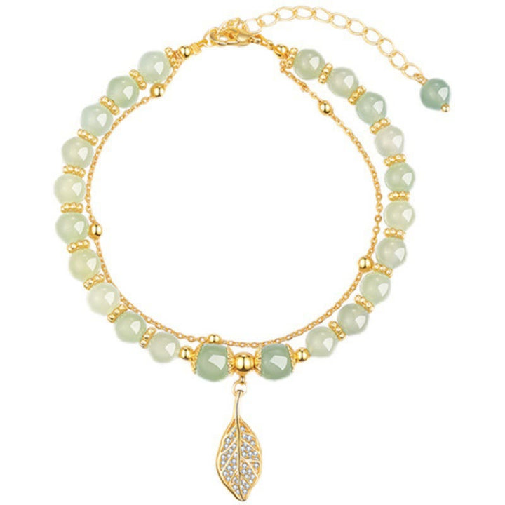 Pulsera con cuentas de la suerte, con Buddha Stones, hoja de jade, Ginkgo, tulipán, cacahuete, Fu