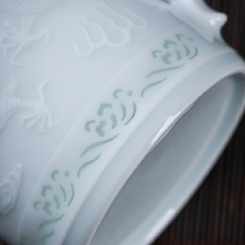 Buddha Stones Jingdezhen Linglong porcelana auspiciosa dragón Fénix barco navegación suave taza de té de cerámica tazas de té de oficina 420ml