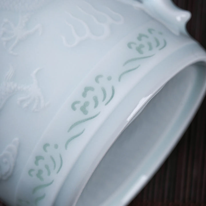 Buddha Stones Jingdezhen Linglong porcelana auspiciosa dragón Fénix barco navegación suave taza de té de cerámica tazas de té de oficina 420ml