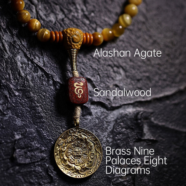 Pulsera con borlas de protección Dorje de cobre y ojo de tigre Natural, 108 cuentas de Mala , Buddha Stones