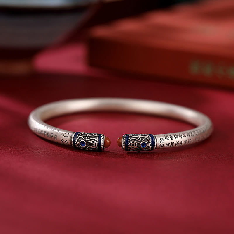 Pulsera de protección de ágata roja grabada con Sutra de corazón de plata de ley 999 con Buddha Stones - image 4