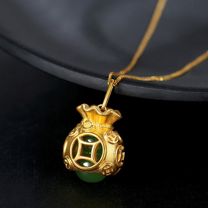 Collar con colgante de jade con bolsa de dinero Feng Shui auspicioso de Buddha Stones