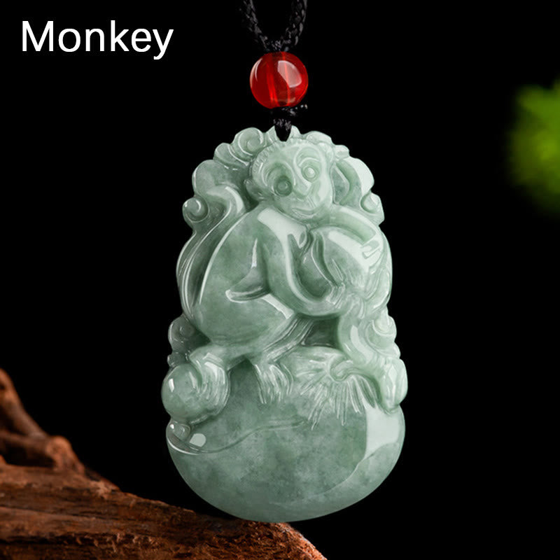 Buddha Stones Jade verde natural 12 Zodíaco chino Suerte Prosperidad Collar Colgante