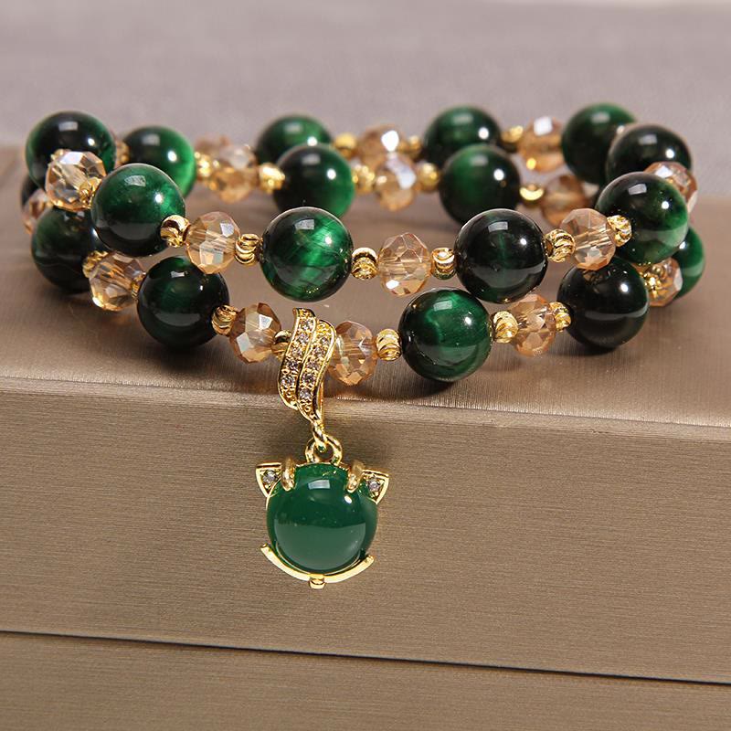 Ojo de tigre Pixiu Fox bolsa de dinero protección confianza en sí mismo pulsera de doble envoltura - Ojo de tigre verde y zorro - image 11
