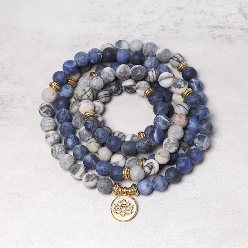 Pulsera con colgante de loto con cuentas de Mala de piedra natural 108 de Buddha Stones