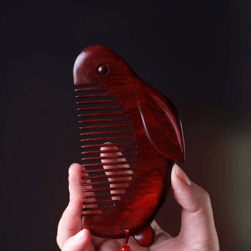 Peine calmante de conejo lindo conejito de sándalo rojo de hoja pequeña con caja de regalo