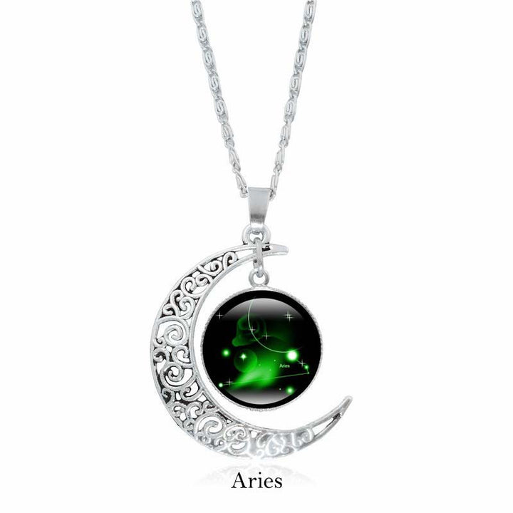 Colgante de cadena con collar de protección de la luna de las 12 constelaciones del zodíaco con Buddha Stones