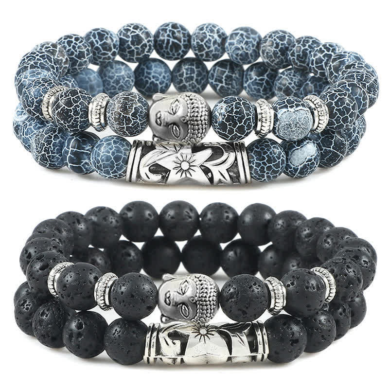 Buddha Stones 2 pulseras de protección de Buda de ágata de cristal natural