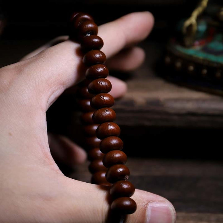 Buddha Stones naturales del Tíbet 108 cuentas de Mala semilla de Bodhi púrpura cuentas Dzi de tres ojos pulsera de armonía Dorje de cobre