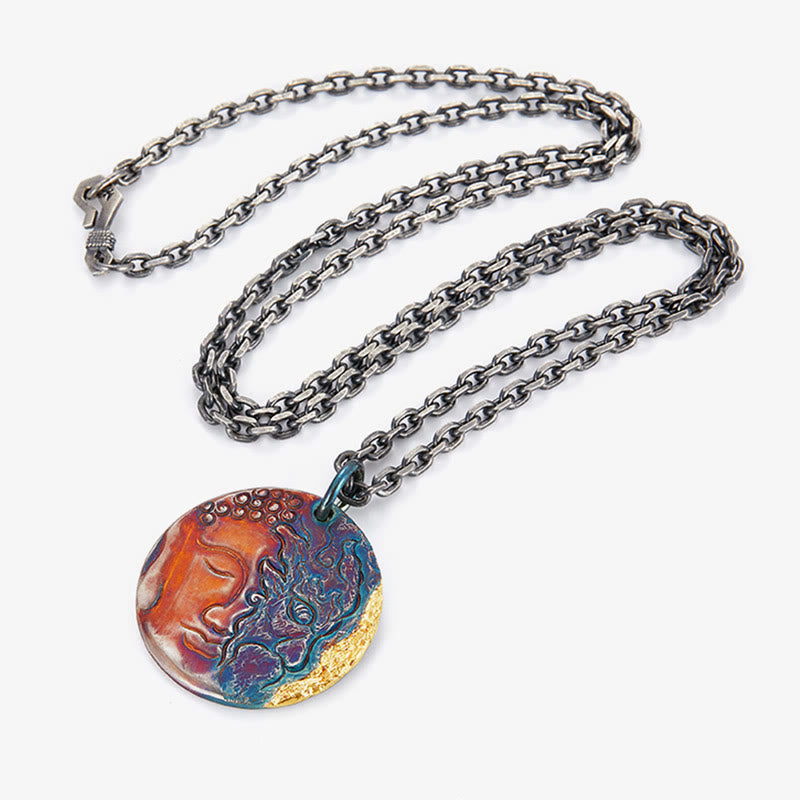 Collar con colgante de plata de ley 999 con Buddha Stones , oro de 24 quilates, mitad demonio, mitad Buda - image 10