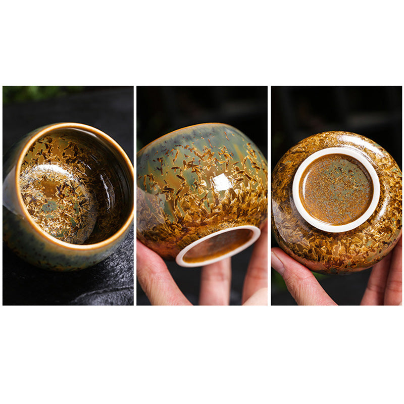 Taza de té de cerámica marrón colorida con Buddha Stones, tazón de té de Kung Fu