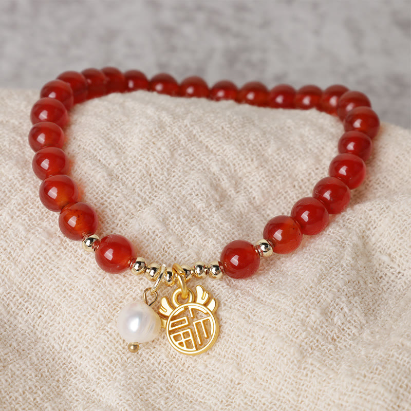 Buddha Stones Año del Dragón Ágata Roja Jade Hebilla de la Paz Pulsera de Éxito del Personaje Fu