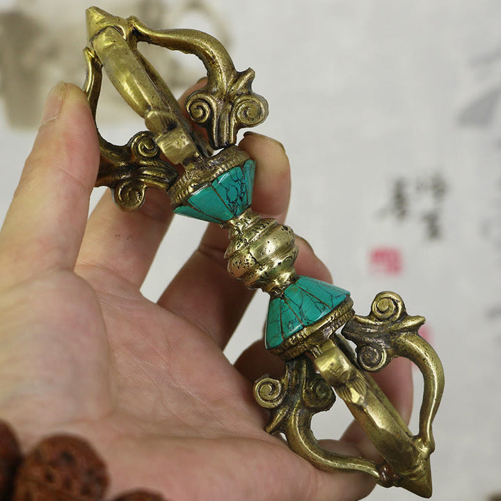 Buddha Stones tibetanas de cinco puntas Vajra Dorje hechas a mano, decoración de cobre de poder espiritual de Nepal