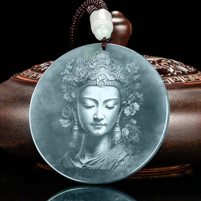 Buddha Stones Kwan Yin Avalokitesvara Jade Abundancia Cadena Collar Colgante