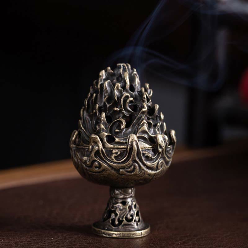 Quemador de incienso tibetano de aleación de cobre para meditación con patrón de montaña Mini