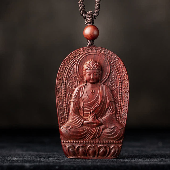 Colgante de collar de protección de loto de sándalo rojo de hoja pequeña de Buda natal del zodiaco chino