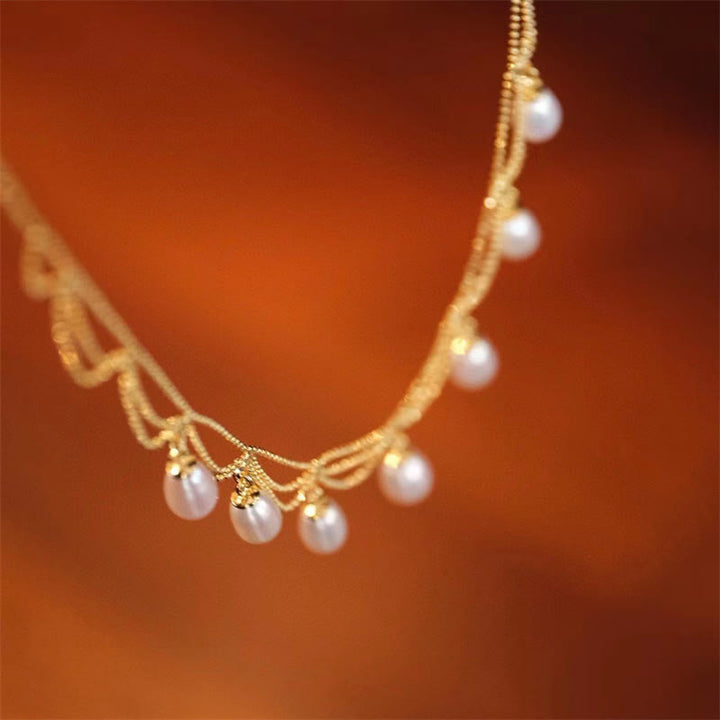 Vintage 14K chapado en oro perla curación multicapa collar colgante