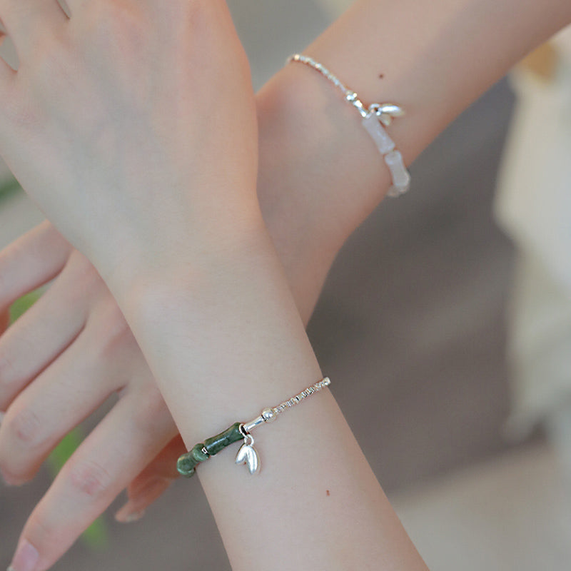 Pulsera de la suerte con patrón de bambú y peridoto de plata de ley 925 con Buddha Stones