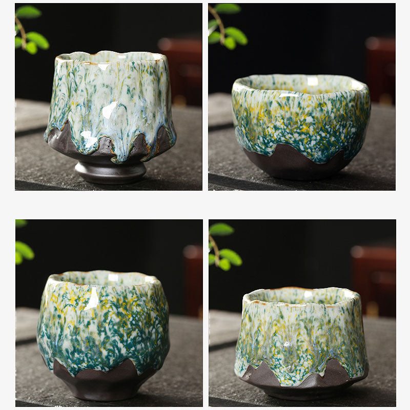 Taza de té de cerámica con Buddha Stones, color naranja, rojo, verde y amarillo, taza de té de Kung Fu