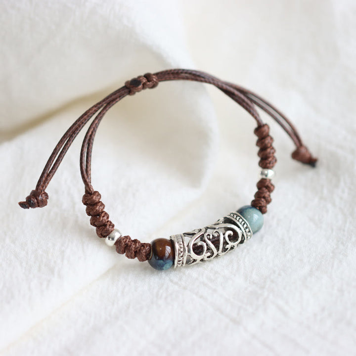 Pulsera de hilo de riqueza de cuentas de cerámica del Tíbet