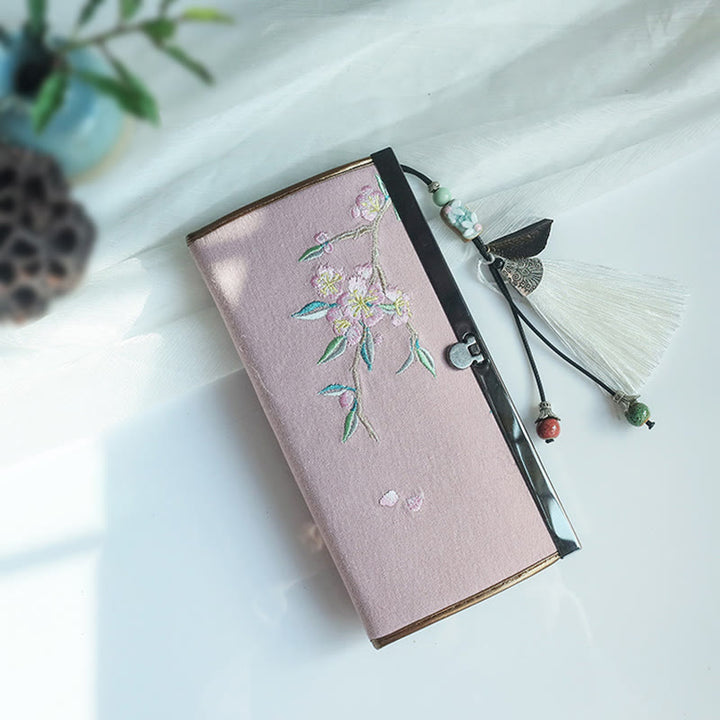 Monedero de compras con bordado de doble cara de bambú, flor de Buddha Stones , ciruela, flor de melocotón, tarjetero para efectivo de gran capacidad - Melocotón rosa - image 18