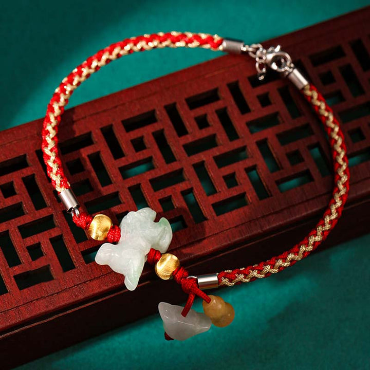 Tobillera con pulsera de hilo rojo de prosperidad de Jade del zodíaco chino con Buddha Stones