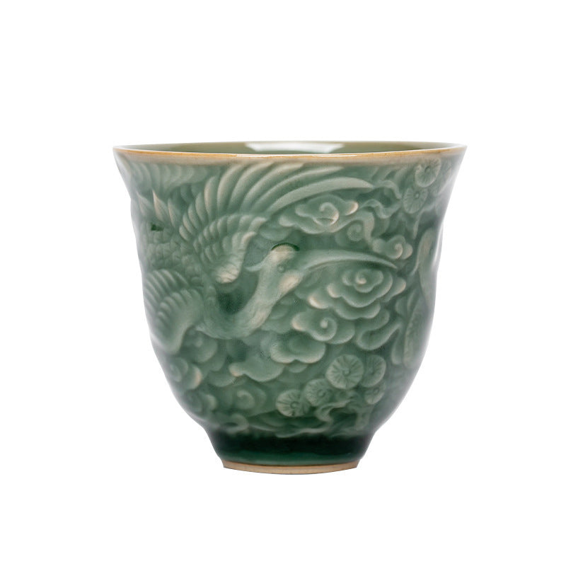 Taza de té de cerámica de pino con grulla de Buddha Stones , taza de té de Kung Fu, 80ml