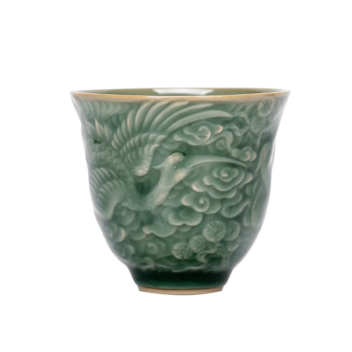 Taza de té de cerámica de pino con grulla de Buddha Stones , taza de té de Kung Fu, 80ml
