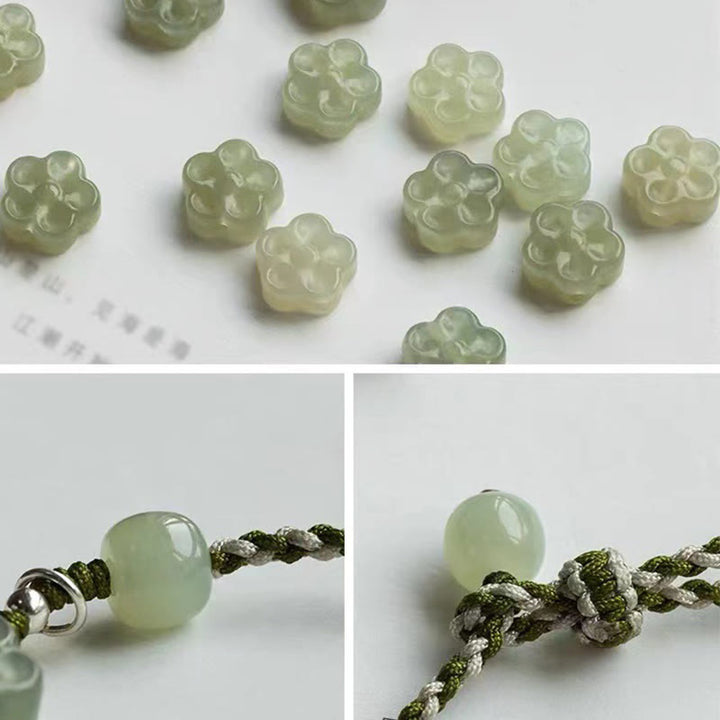 Pulsera trenzada hecha a mano con Buddha Stones , flor de ciruelo, flor de Jade, suerte y prosperidad