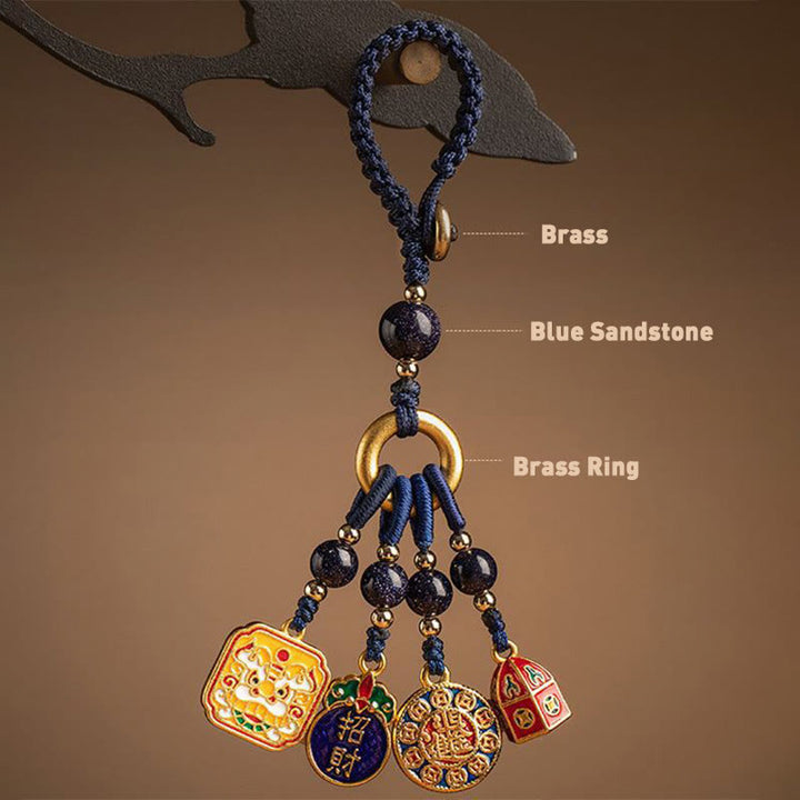 Llavero de cobre con Buddha Stones, nada que sea supersticioso, león bailando, riqueza