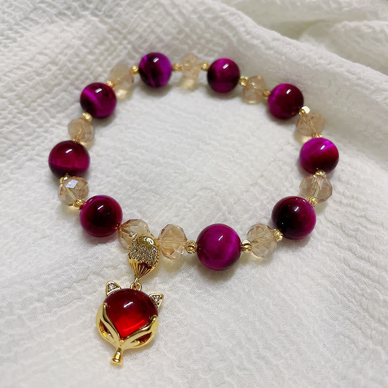 Pulsera de confianza en uno mismo con protección de zorro PiXiu y ojo de tigre rojo de Buddha Stones