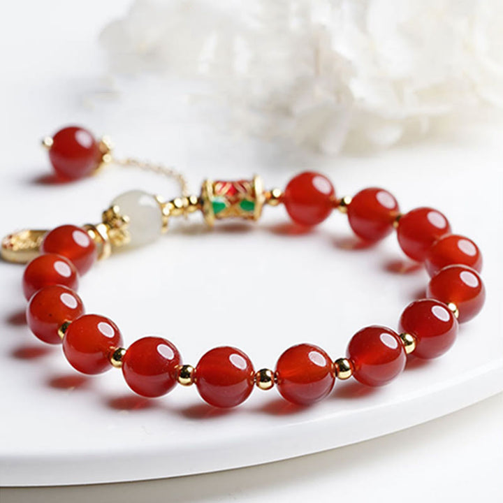 Pulsera con dijes de confianza con carácter de Jade Hetian de ágata roja Natural con Buddha Stones