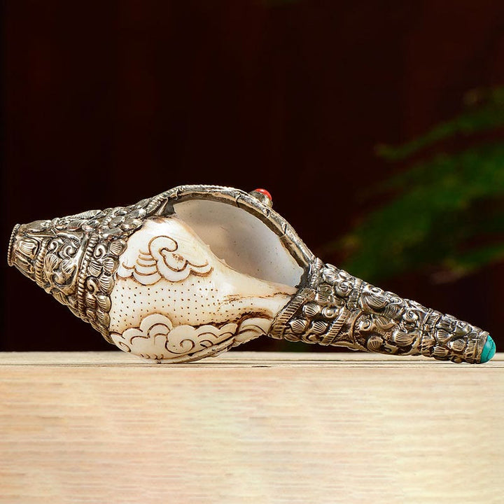Decoración positiva de la riqueza de la concha de Buda Shankha grabada hecha a mano tibetana - image 18