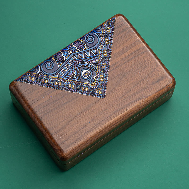 Caja de almacenamiento de joyería vintage hecha a mano de madera de nogal negro con espejo