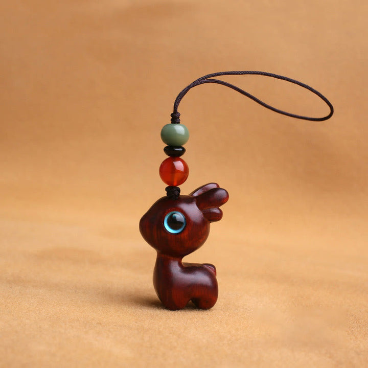 Buddha Stones Sándalo Hoja pequeña Sándalo rojo Madera de ébano Sándalo verde Mini ciervo de la suerte Tallado Protección Llavero Teléfono Colgante Decoración
