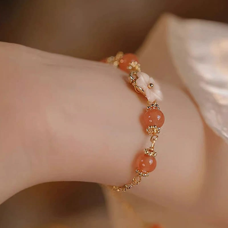 Pulsera de Confianza de Buddha Stones Ágata Roja Piedra Tridacna Flor