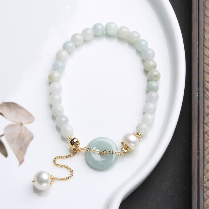 Pulsera de suerte de prosperidad con hebilla de paz y perlas de jade natural