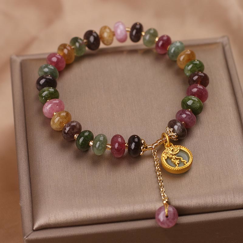 Pulsera de amor con dije de conejo y turmalina colorida con Buddha Stones