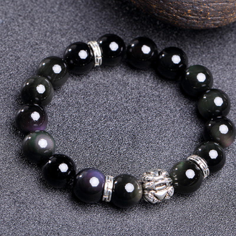 Pulsera de bendición PiXiu de obsidiana arcoíris natural FengShui