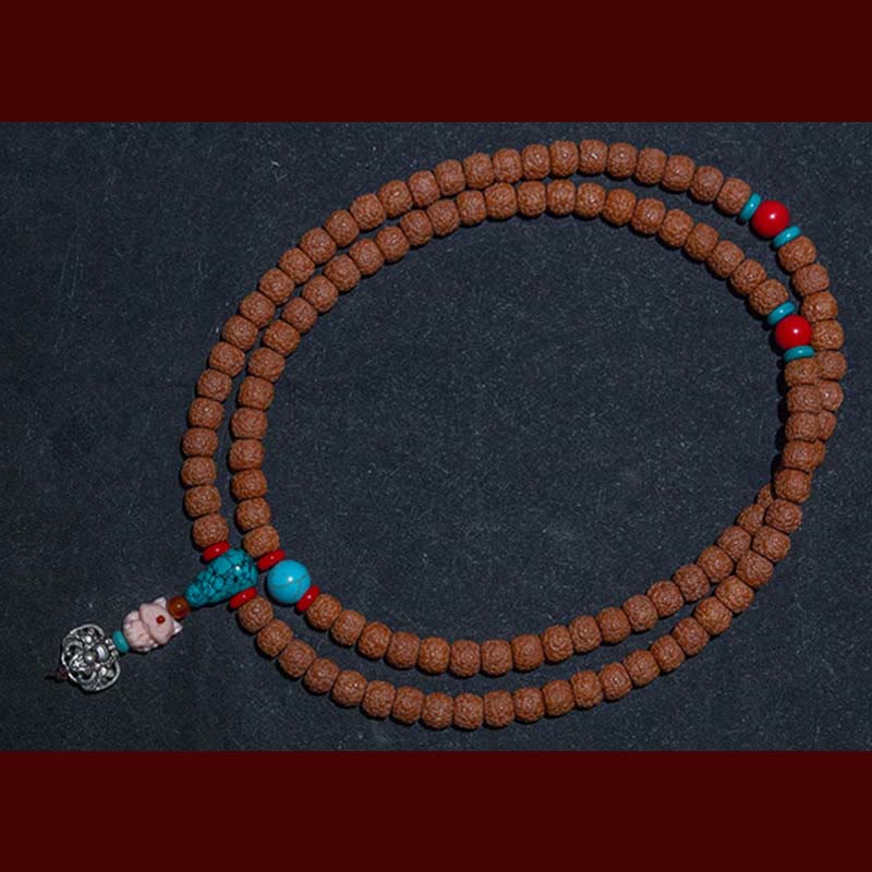 Tíbet 108 Mala cuentas Rudraksha Bodhi semilla zodiaco chino Buda Natal pulsera con dijes de riqueza