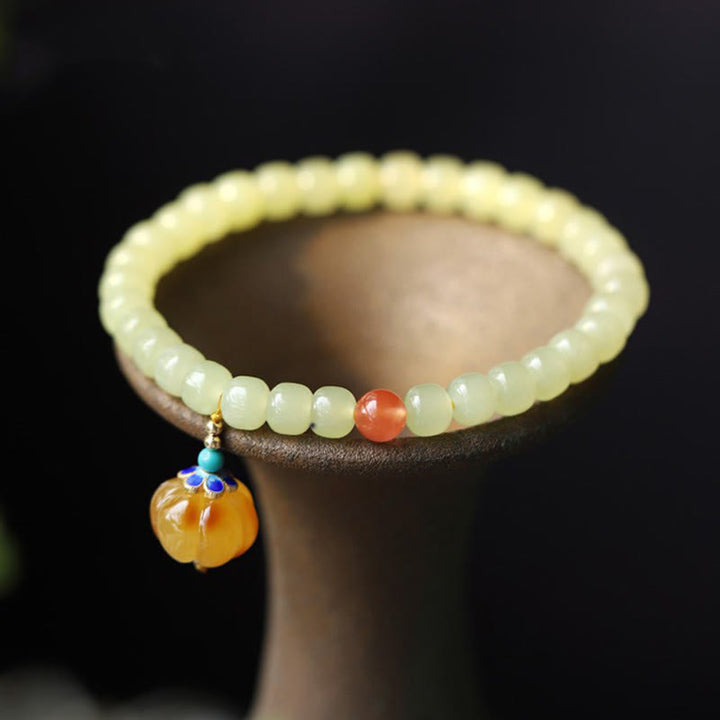 Pulsera de prosperidad de cristal de ágata roja ámbar calabaza de jade hetiano natural