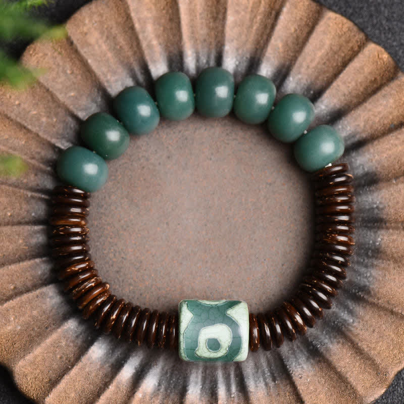 Pulsera tibetana de semilla de Bodhi cian, cuentas Dzi de cáscara de coco para mantener alejados los espíritus malignos