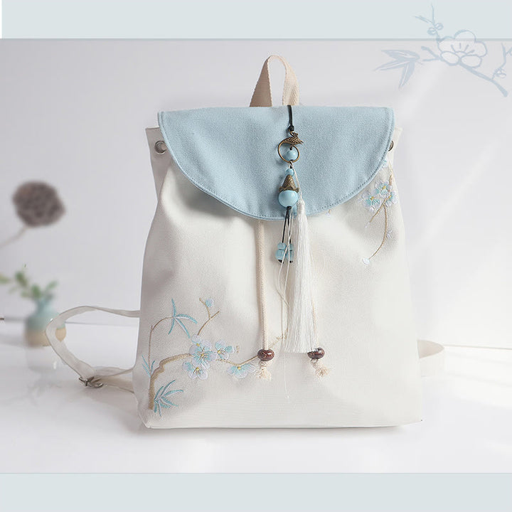 Mochila de lona de gran capacidad bordada hecha a mano con Buddha Stones - Bambú de flor de ciruelo - image 41