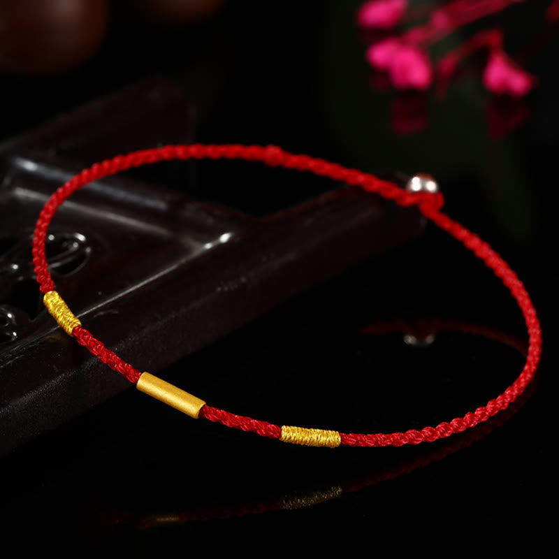 Pulsera de protección trenzada con nudos de deseos de cuatro hilos hecha a mano con cuentas de oro 999 de Buddha Stones
