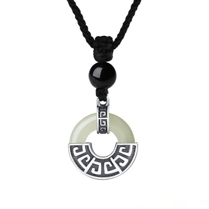 Colgante de collar de prosperidad con hebilla de paz de jade hetiano natural de plata de ley 925 con Buddha Stones