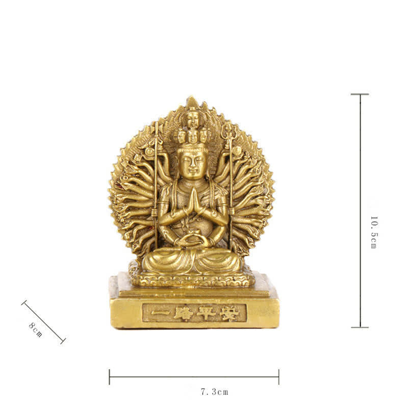 Chenrezig-estatuilla de Avalokitesvara de mil manos, protección de Bodhisattva Kuan Yin de doble cara, decoración de estatua de cobre sólido