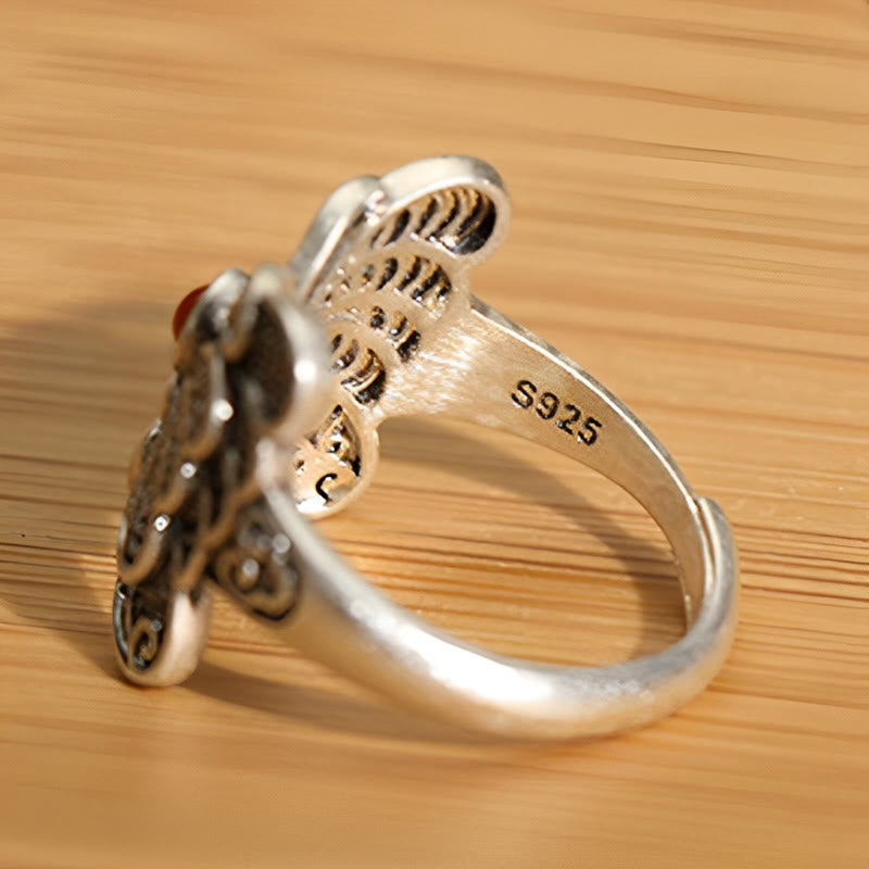 Juego de pendientes de anillo de autoaceptación de mariposa de ágata roja de plata de ley 925 con Buddha Stones