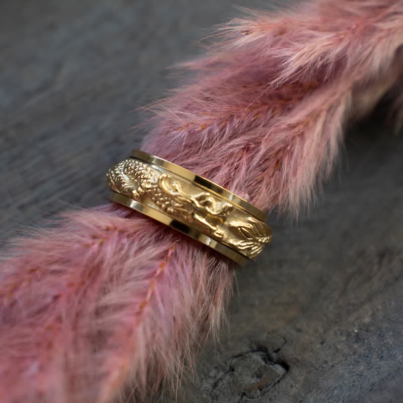 Buddha Stones Anillo de estimulación giratorio de acero de titanio Dragon - image 9