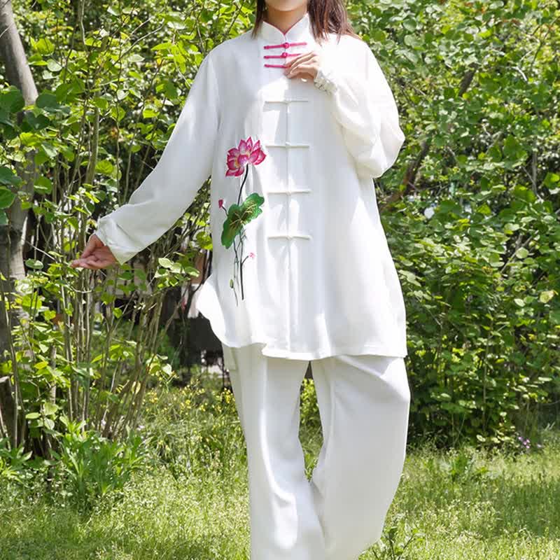 Conjunto de ropa para mujer con diseño de hojas y flores de loto y piedras de Buddha Stones para meditación, tai chi, oración y práctica espiritual zen - image 15