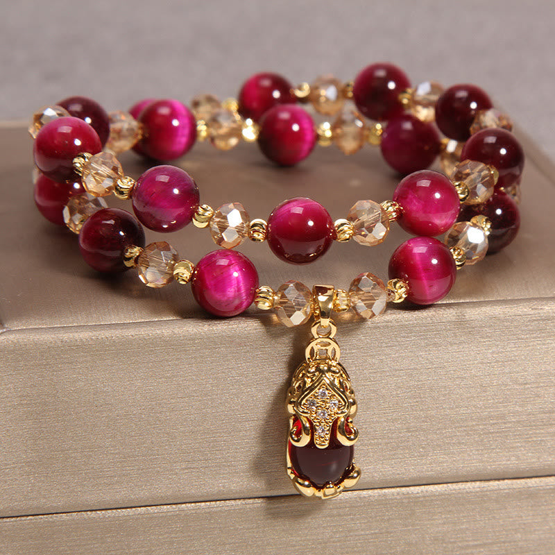 Ojo de tigre Pixiu Fox bolsa de dinero protección confianza en sí mismo pulsera de doble envoltura - image 1